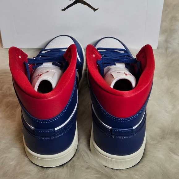 NIKE JORDAN 1 MID ' FRENCH BLUE/ GYM RED' - Picture 3 of 5